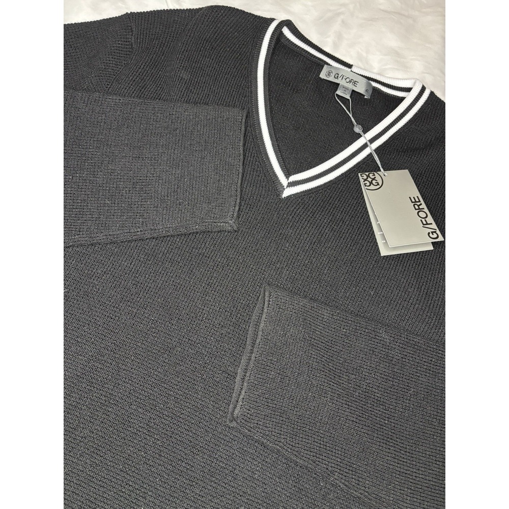 G/FORE Golf Sweater XL Men Onyx Black Waffle‎ Knit Merino Wool V-Neck NWT $295